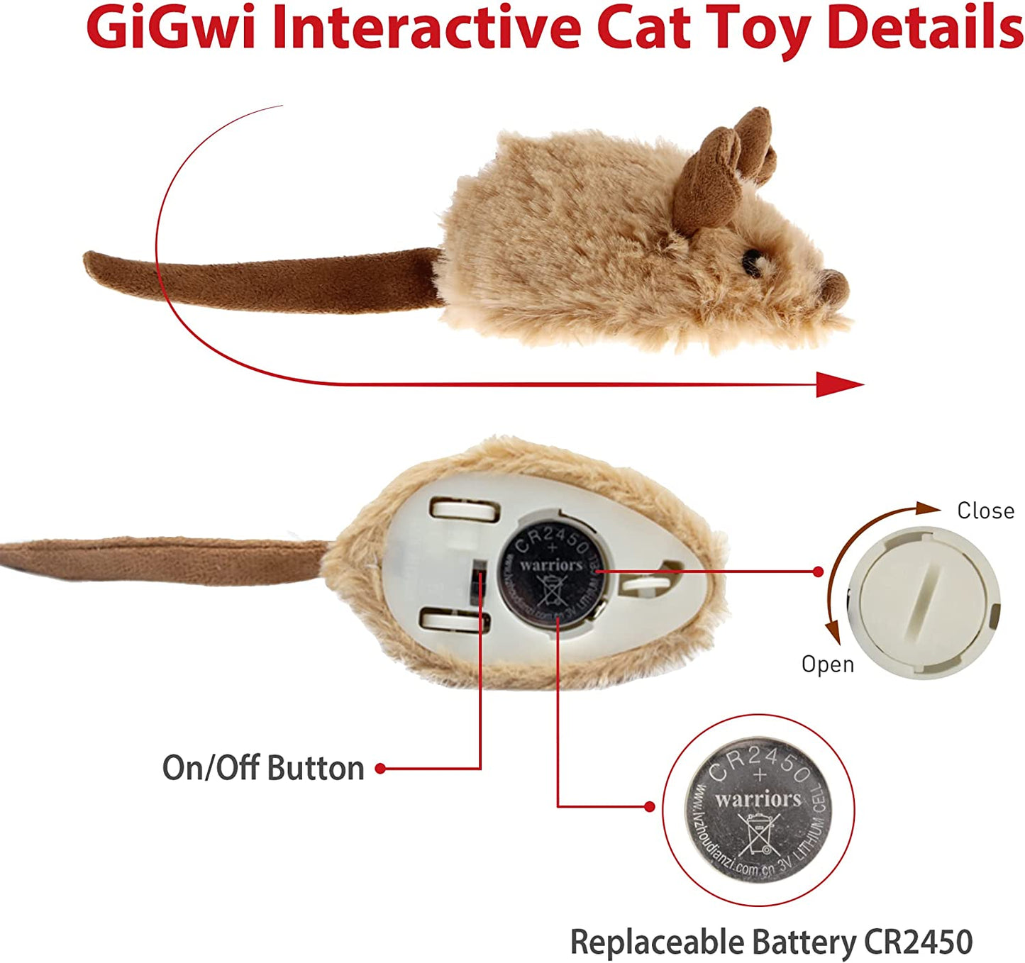 Interactive Moving Mouse Cat Toy with Realistic Squeaky Sound, Automatic Mouse Toys for Indoor Cats, Electronic Mouse Toy for Self Play & Exercise(Brown Ear)