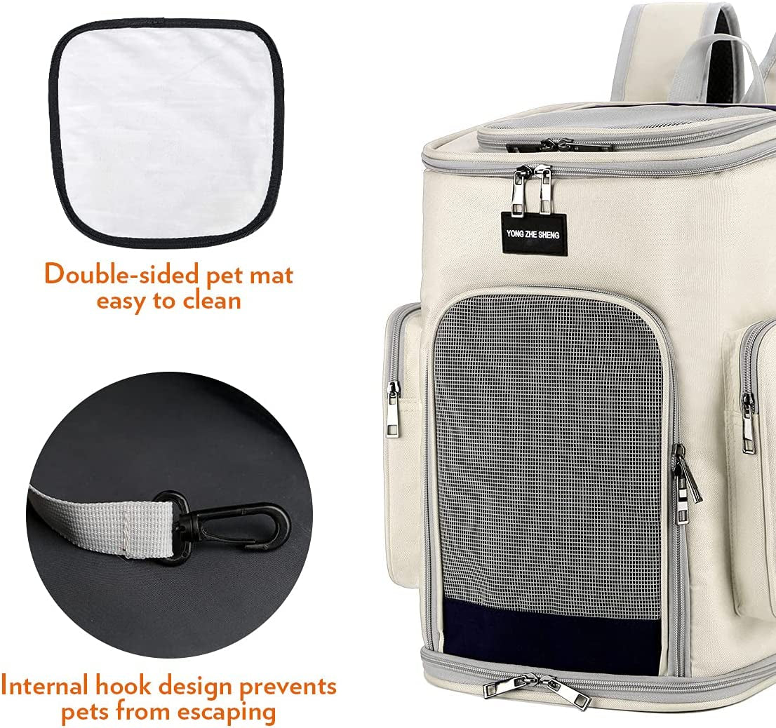 Foldable Cat and Dog Backpack, Specially Designed for Pet Travel, with Good Safety and Comfort, Suitable for All Outdoor Activities (White)