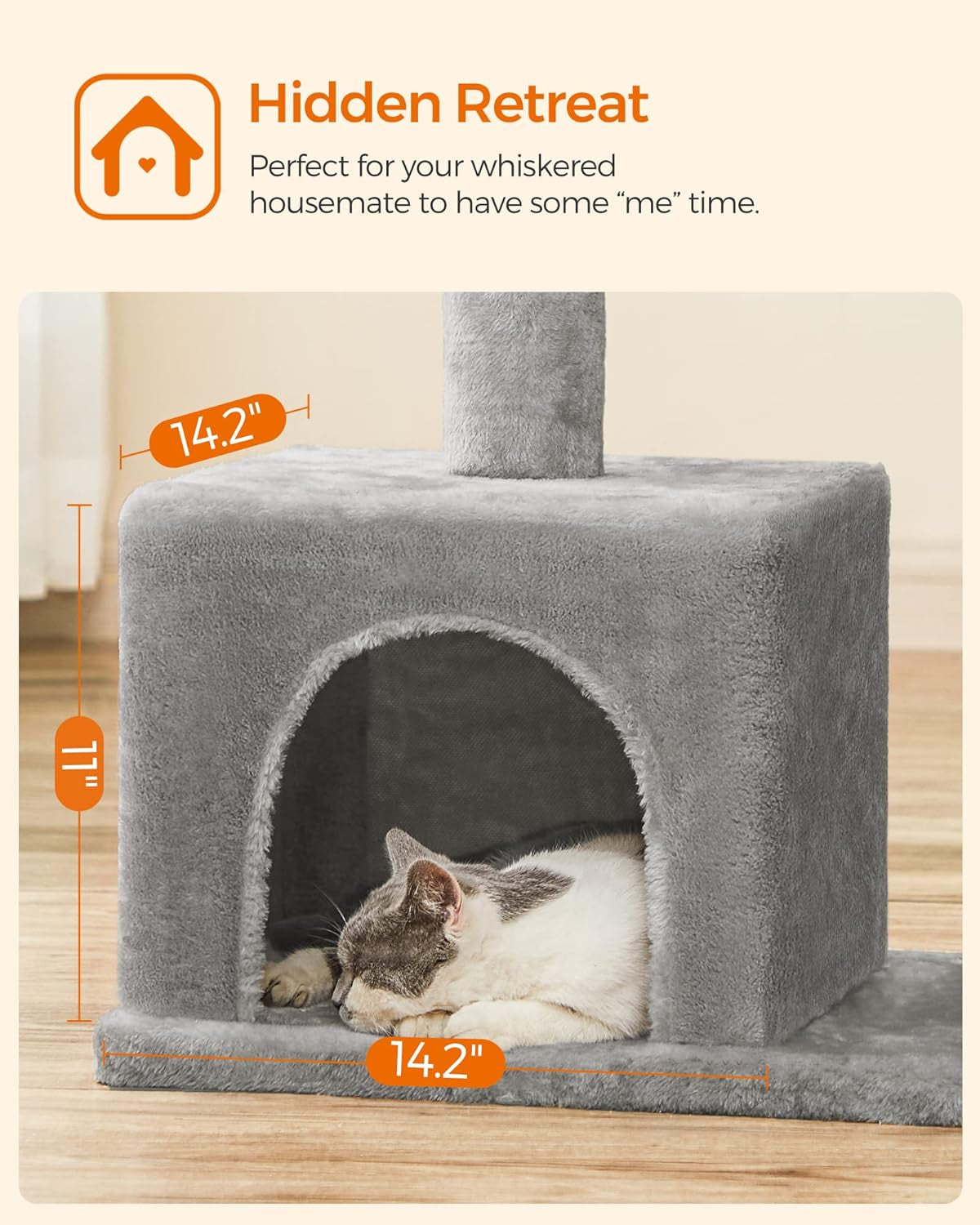 Cat Tree, 33.1-Inch Cat Tower, L, Cat Condo for Large Cats up to 16 Lb, Large Cat Perch, 2 Cat Caves, Scratching Post, Light Gray UPCT61W