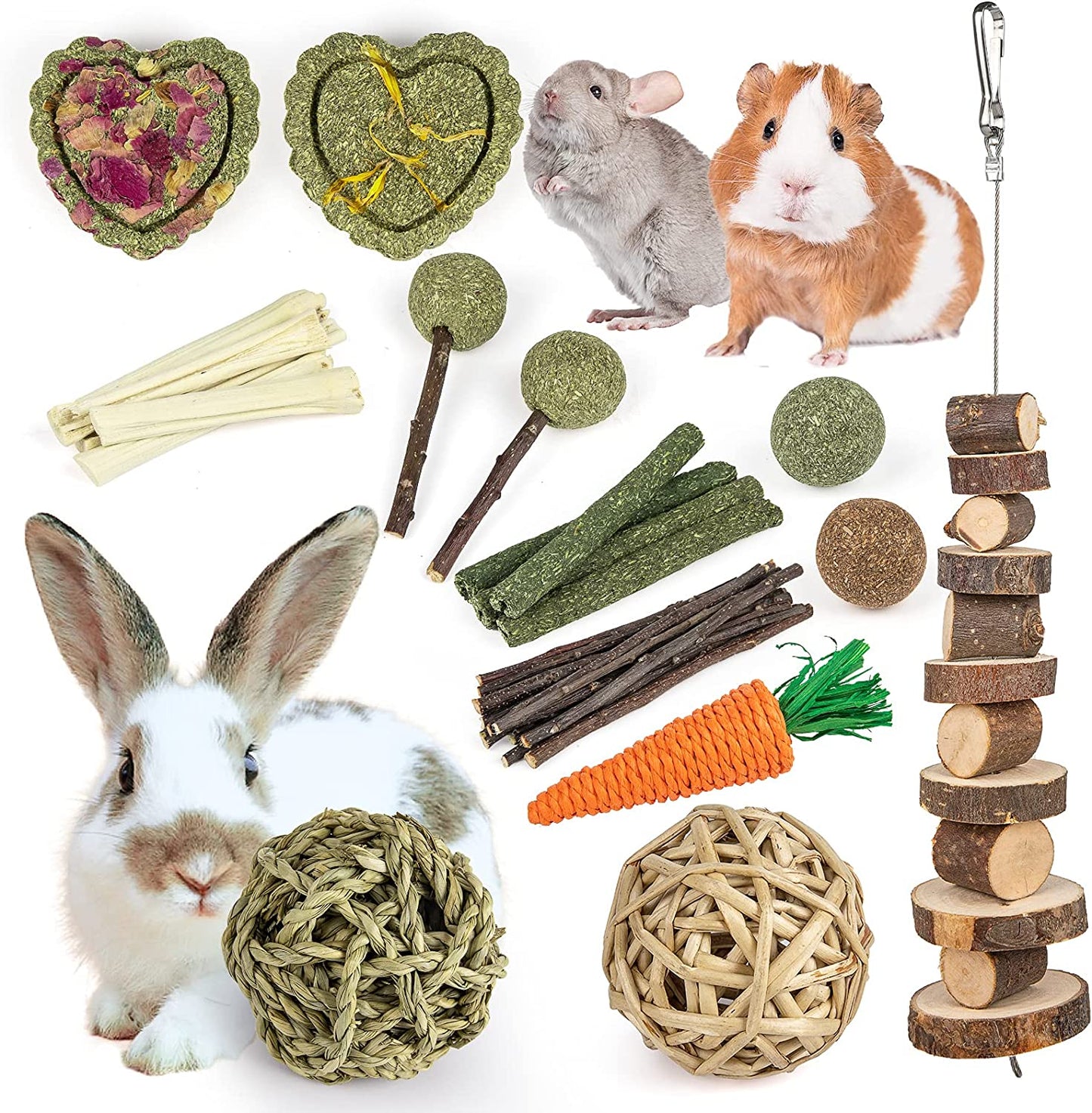 Natural Timothy Hay Chew Toys and Treats for Rabbits, Guinea Pigs, Hamsters, Chinchillas, and Rats with Apple Wood Sticks