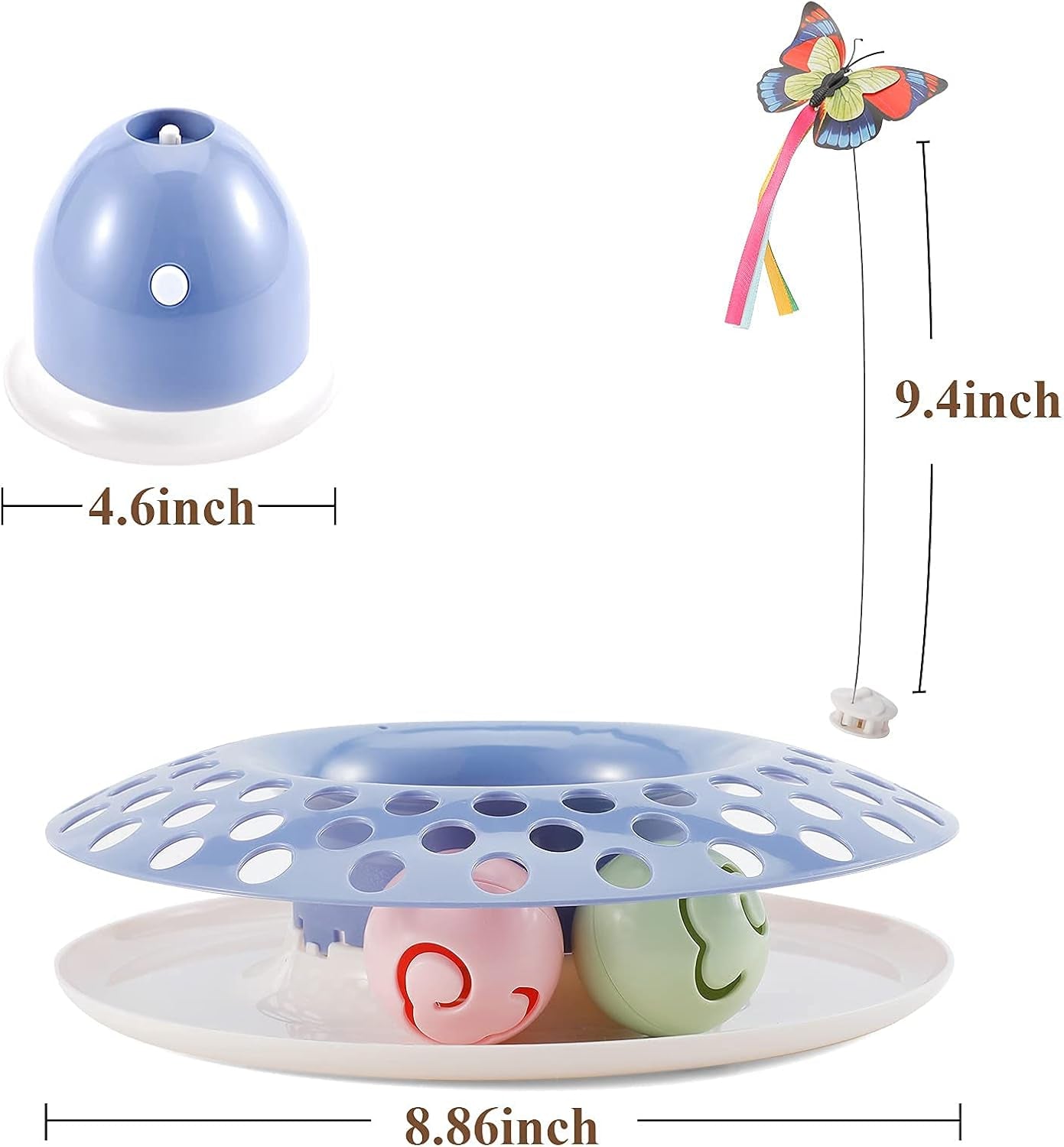 Interactive Cat Toys with 2 Butterfly Replacements, Circle Track with Spinning Moving Balls for Kitten Toys