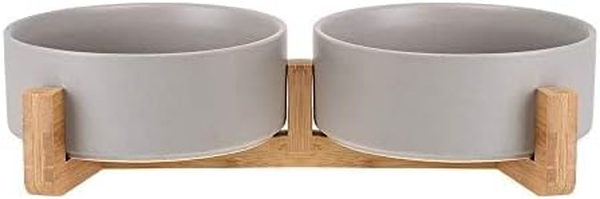 Grey Ceramic Cat Dog Bowl Dish with Wood Stand No Spill Pet Food Water Feeder Cats Small Dogs Set of 2