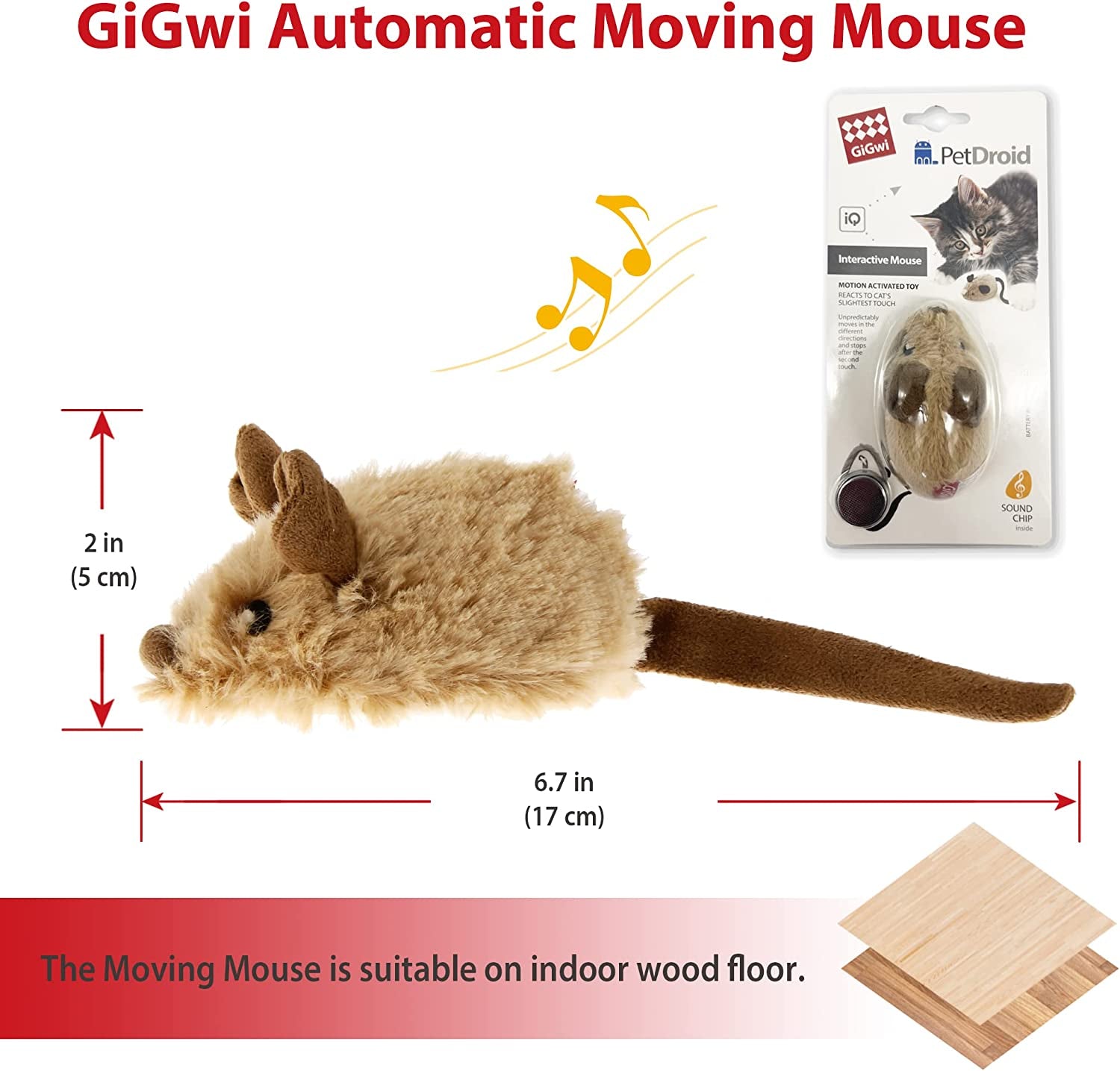 Interactive Moving Mouse Cat Toy with Realistic Squeaky Sound, Automatic Mouse Toys for Indoor Cats, Electronic Mouse Toy for Self Play & Exercise(Brown Ear)