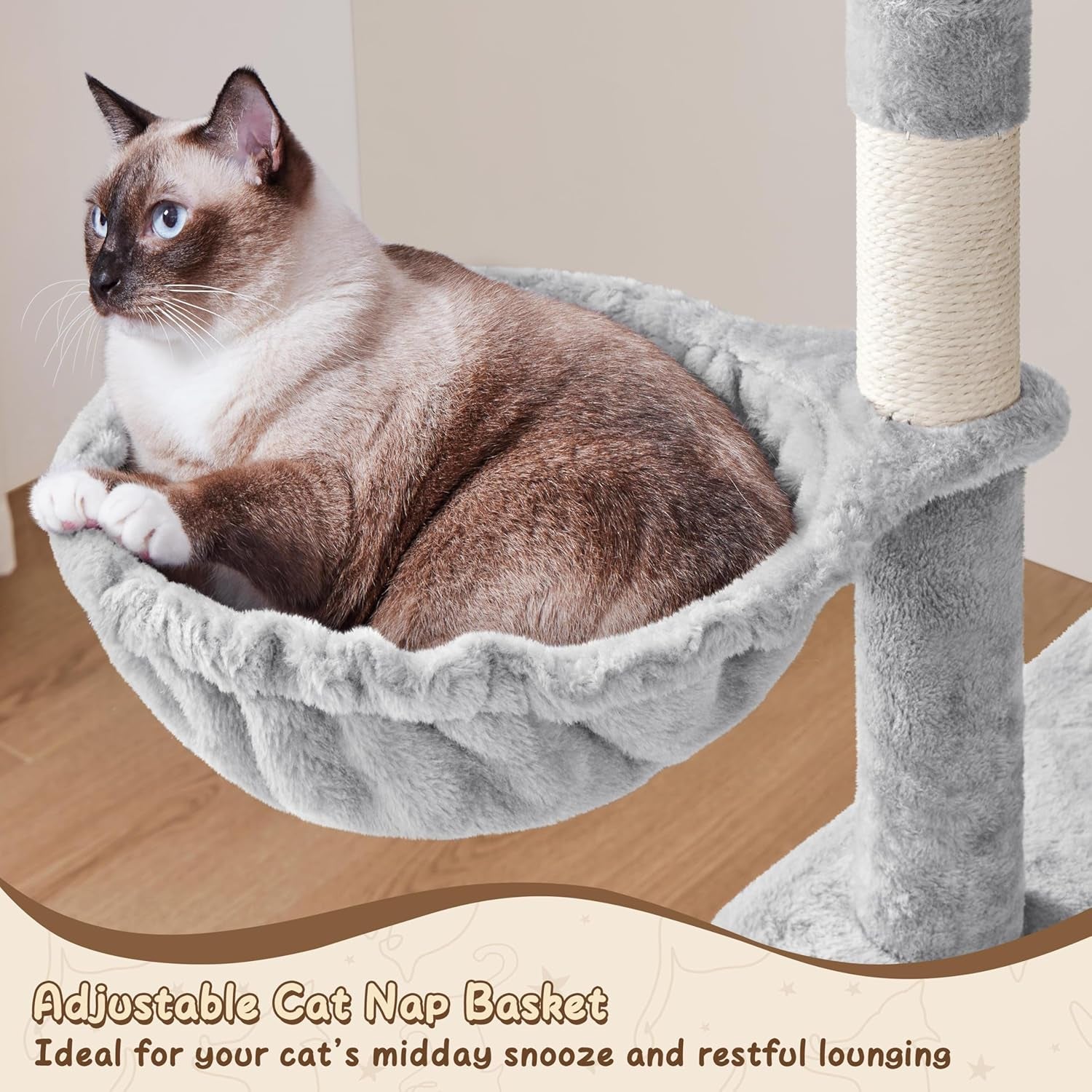 63.5In Multi-Level Cat Tree Tower Condo with Scratching Posts, Platform & Hammock, Cat Activity Center Play Furniture for Kittens, Cats, and Pets