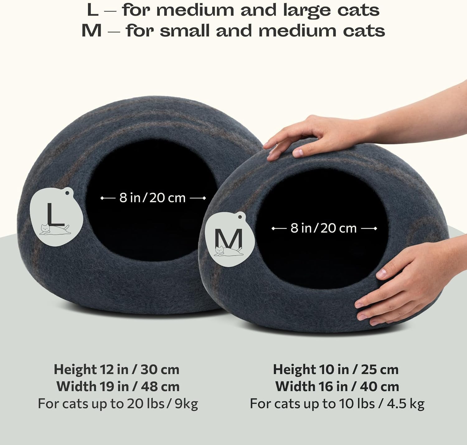 Premium Felt Cat Bed Cave - Handmade 100% Merino Wool Bed for Cats and Kittens (Large, Slate Grey)