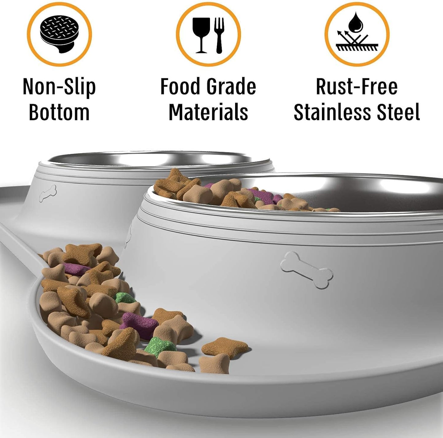 Dog Bowl Set, Stainless Steel No Spill Mess-Proof Food & Water Food Bowls with Skid Resistant Silicone Mat, Dog Bowls Small Size Dog, Medium, & Large, Pet Puppy Bowls & Dishes