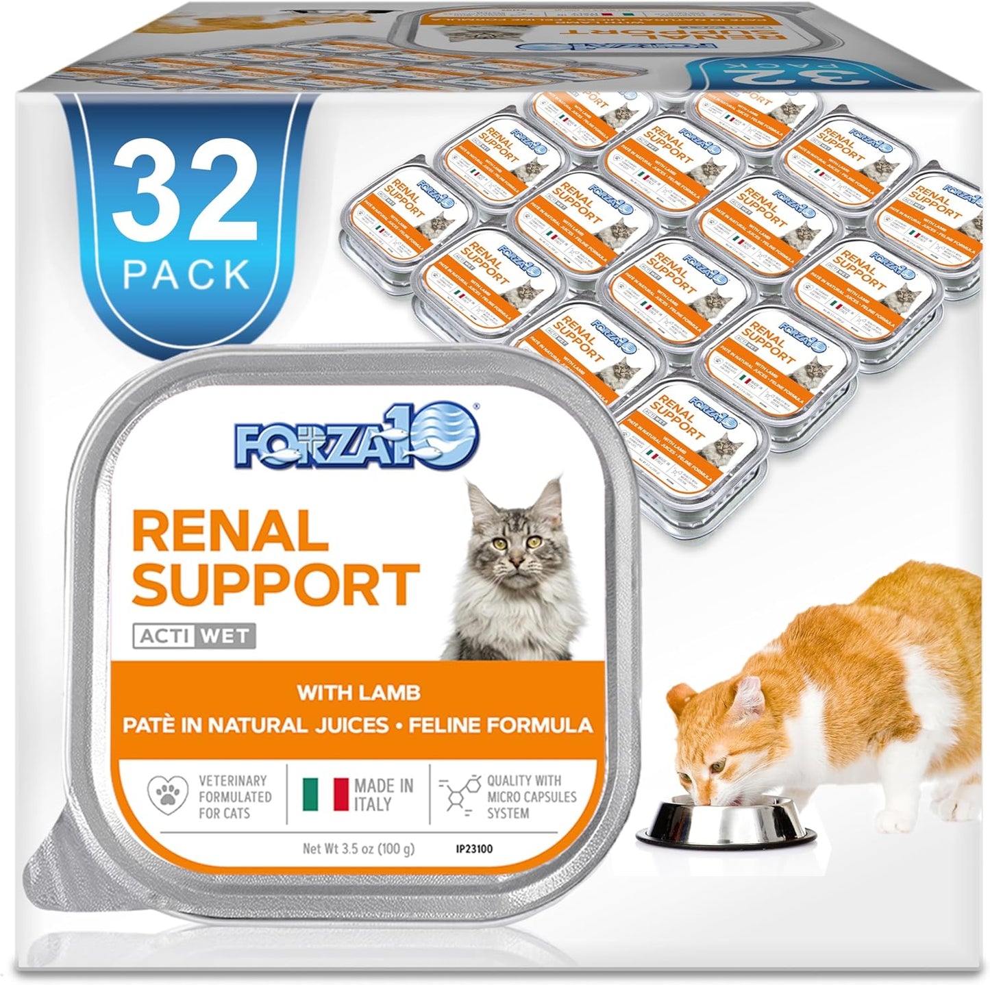 Kidney Care Cat Food – Renal Support Wet Cat Food with Lamb, 3.5 Oz Cans, 32 Pack – Vet Formulated, Made in Italy