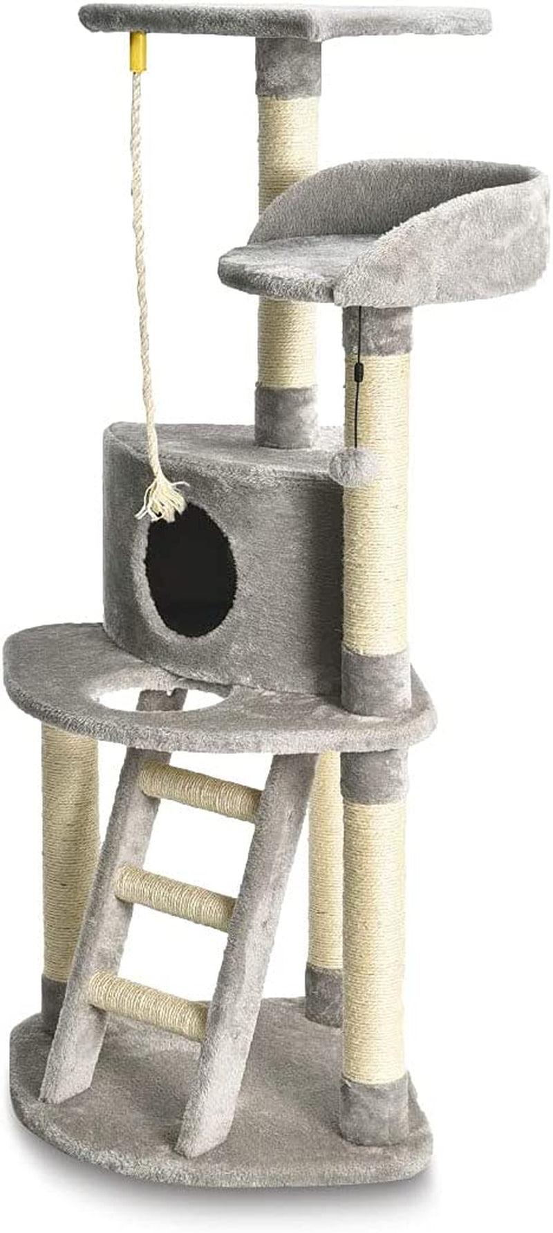 Cat Condo Tree Tower with Scratching Post and Step Ladder, Light Grey, 19 x 19 x 52 Inches