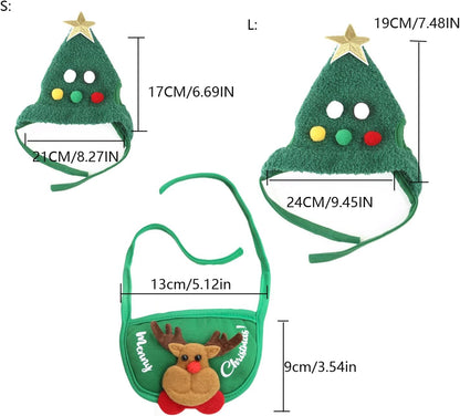 2PCS Christmas Adjustable Pet Christmas Costume Set Including Reindeer Antlers Christmas Tree Headband and Pet Christmas Accessories Decoration Scarf (Green, L)