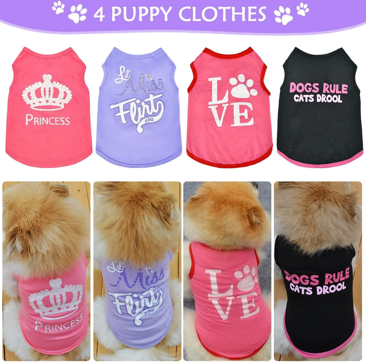 4 Pack Dog Clothes for Small Dogs Girl -  Xs Female Dog Clothes - Pet Puppy Shirts - Chiuahaha Outfit - Summer Fall Dog Costume - Doggie Cat Clothing for French Bulldog Yorkie Breed (XS)