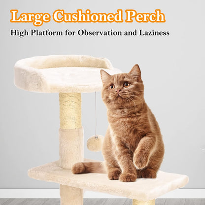 Cat Tree Tower,  Cat Condo Tree Climbing Frame Furniture with Scratching Post Cat House for Outdoor Indoor Cat Tower Cat Activity Centre for Sleeping and Playing (33.5" Beige)