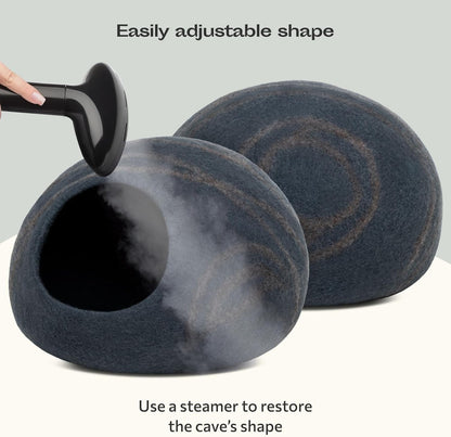 Premium Felt Cat Bed Cave - Handmade 100% Merino Wool Bed for Cats and Kittens (Large, Slate Grey)