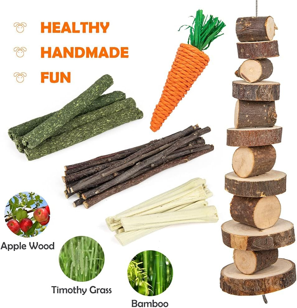 Natural Timothy Hay Chew Toys and Treats for Rabbits, Guinea Pigs, Hamsters, Chinchillas, and Rats with Apple Wood Sticks