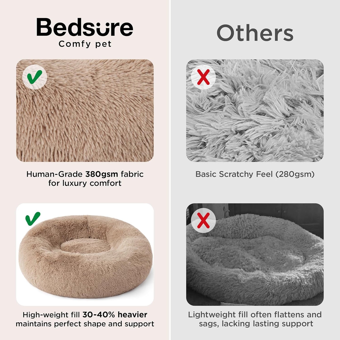 Calming Cat Beds for Indoor Cats - Small Cat Bed Washable 20 Inches, Anti-Slip round Fluffy Plush Faux Fur Pet Bed, Fits up to 15 Lbs Pets, Camel