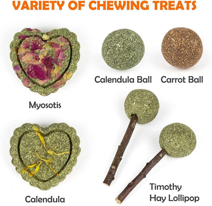 Natural Timothy Hay Chew Toys and Treats for Rabbits, Guinea Pigs, Hamsters, Chinchillas, and Rats with Apple Wood Sticks