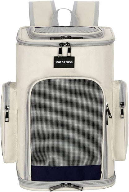 Foldable Cat and Dog Backpack, Specially Designed for Pet Travel, with Good Safety and Comfort, Suitable for All Outdoor Activities (White)