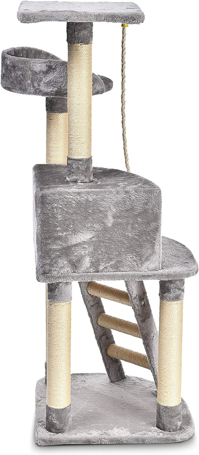 Cat Condo Tree Tower with Scratching Post and Step Ladder, Light Grey, 19 x 19 x 52 Inches