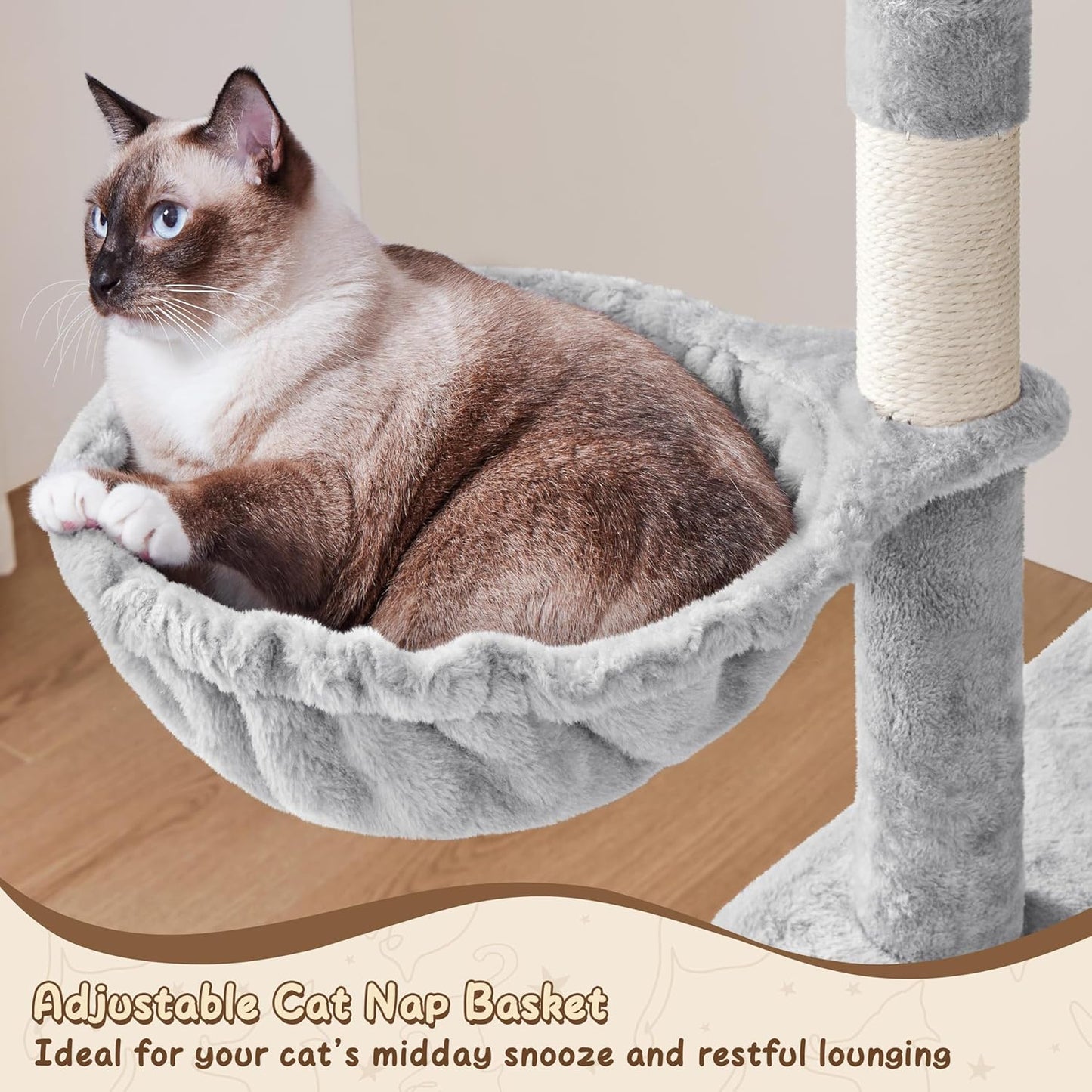 63.5In Multi-Level Cat Tree Tower Condo with Scratching Posts, Platform & Hammock, Cat Activity Center Play Furniture for Kittens, Cats, and Pets