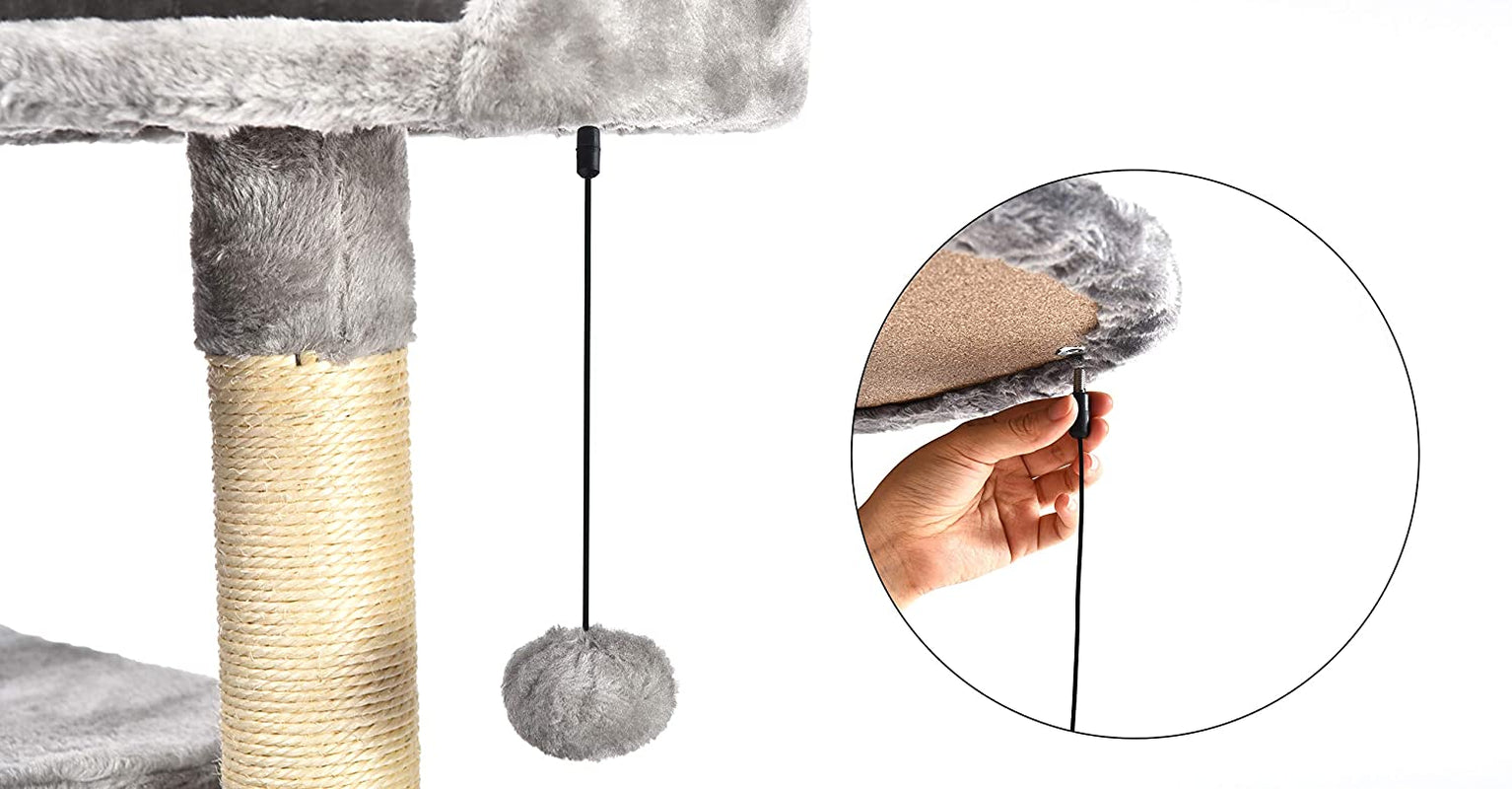 Cat Condo Tree Tower with Scratching Post and Step Ladder, Light Grey, 19 x 19 x 52 Inches
