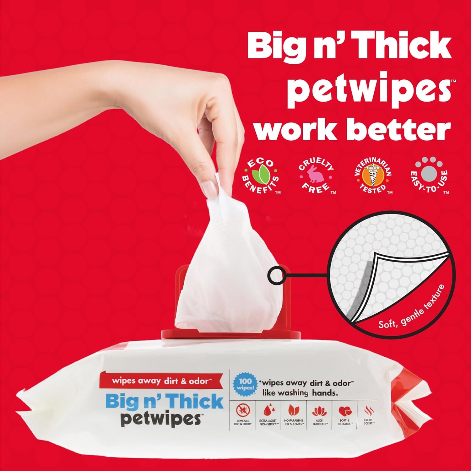 Pet Wipes for Dogs & Cats - 200 Large Wipes - Removes Dirt & Odor - Cleans Ears, Face, Butt, Eye Area - Convenient for Home or Travel - 2 Packs