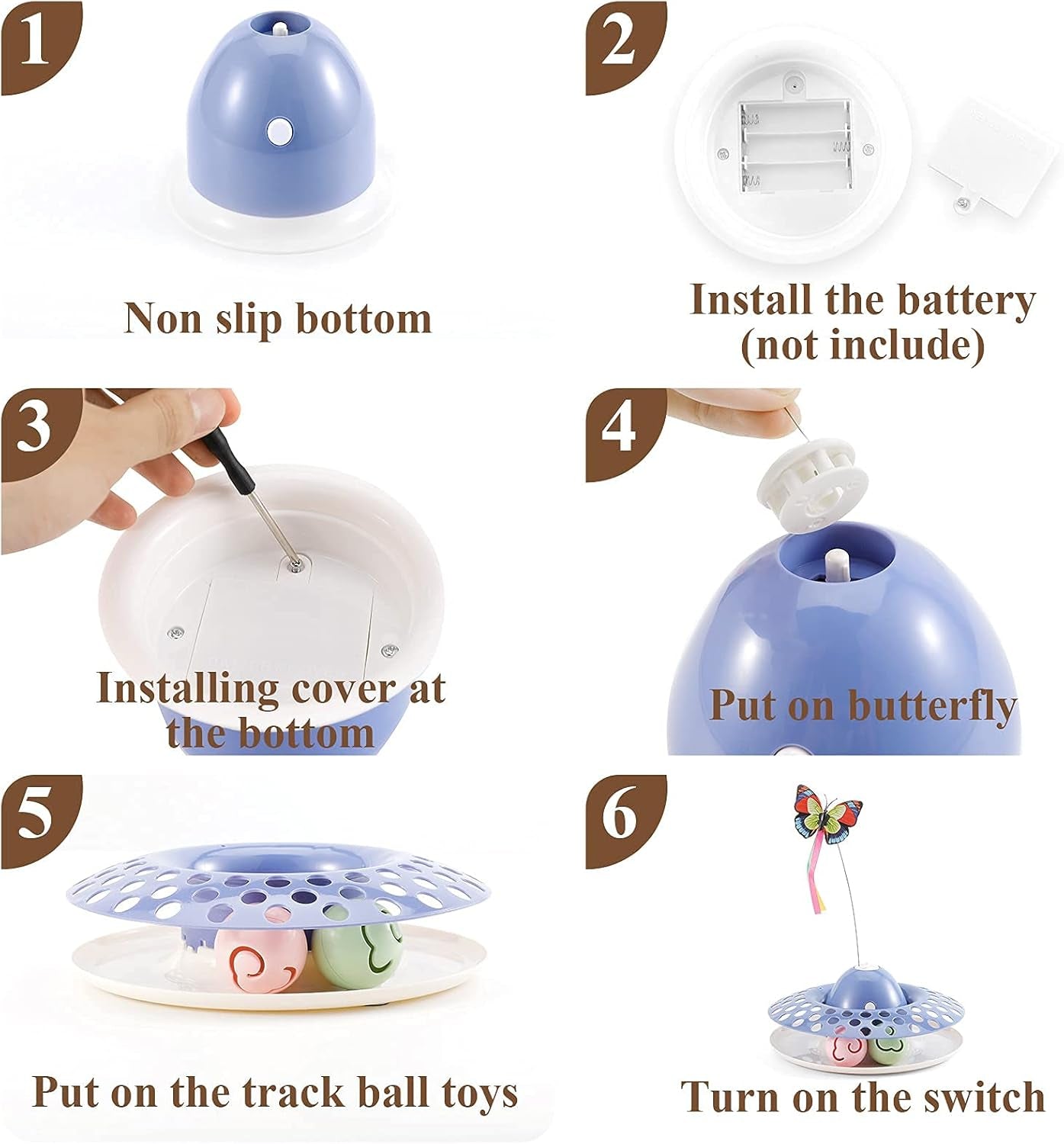 Interactive Cat Toys with 2 Butterfly Replacements， Circle Track with Spinning Moving Balls for Kitten Toys