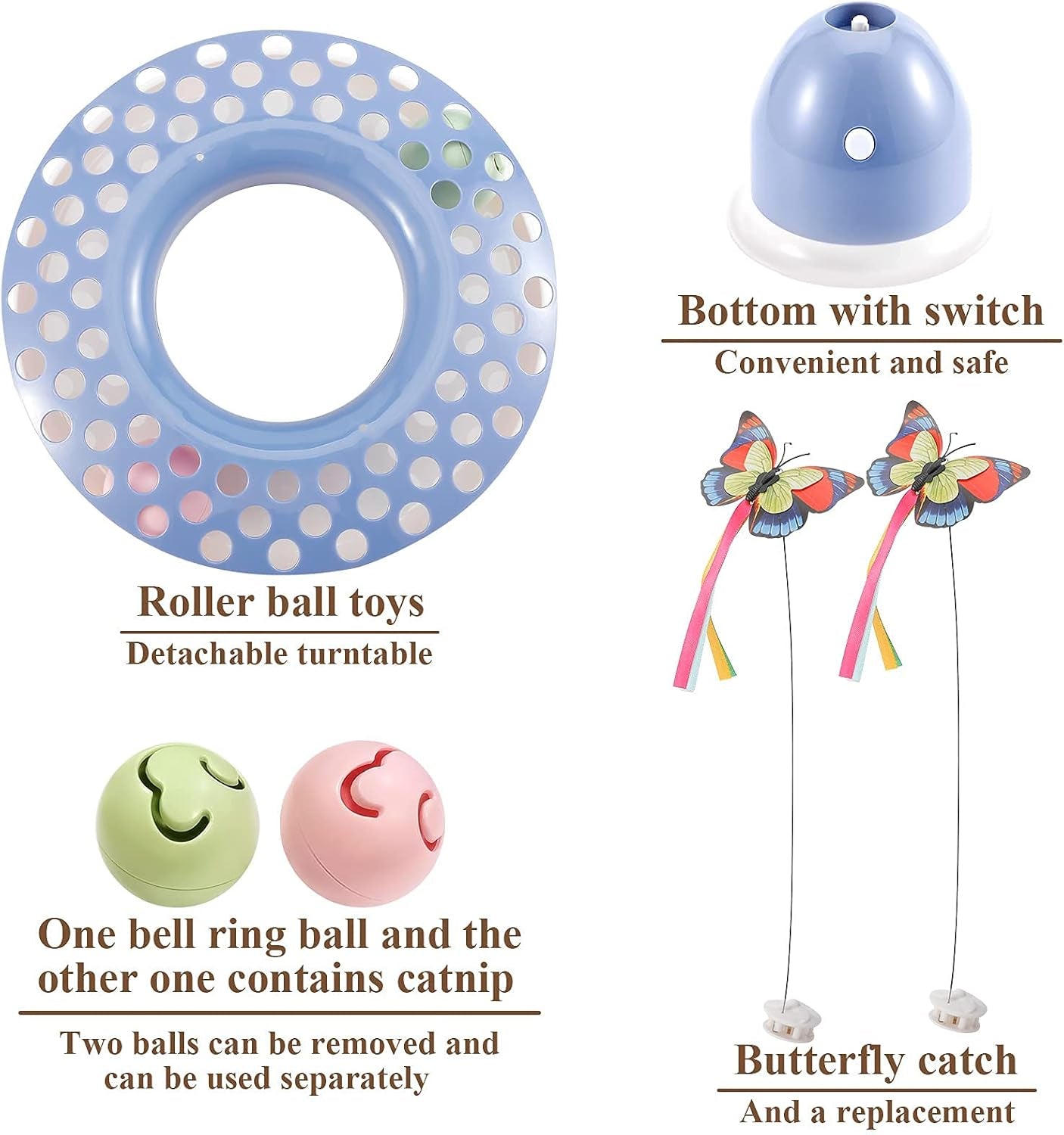 Interactive Cat Toys with 2 Butterfly Replacements， Circle Track with Spinning Moving Balls for Kitten Toys