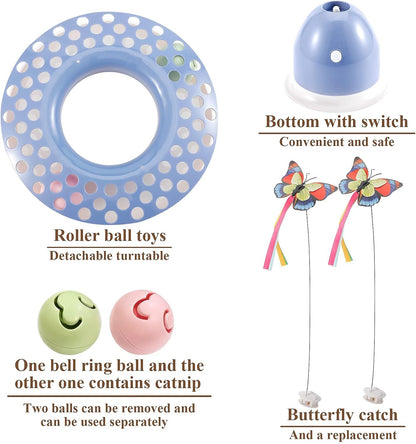 Interactive Cat Toys with 2 Butterfly Replacements， Circle Track with Spinning Moving Balls for Kitten Toys