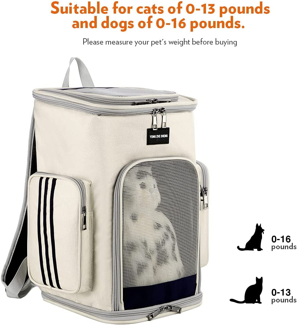 Foldable Cat and Dog Backpack, Specially Designed for Pet Travel, with Good Safety and Comfort, Suitable for All Outdoor Activities (White)