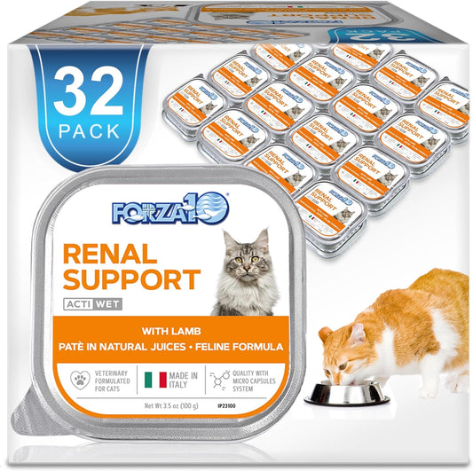 Kidney Care Cat Food – Renal Support Wet Cat Food with Lamb, 3.5 Oz Cans, 32 Pack – Vet Formulated, Made in Italy